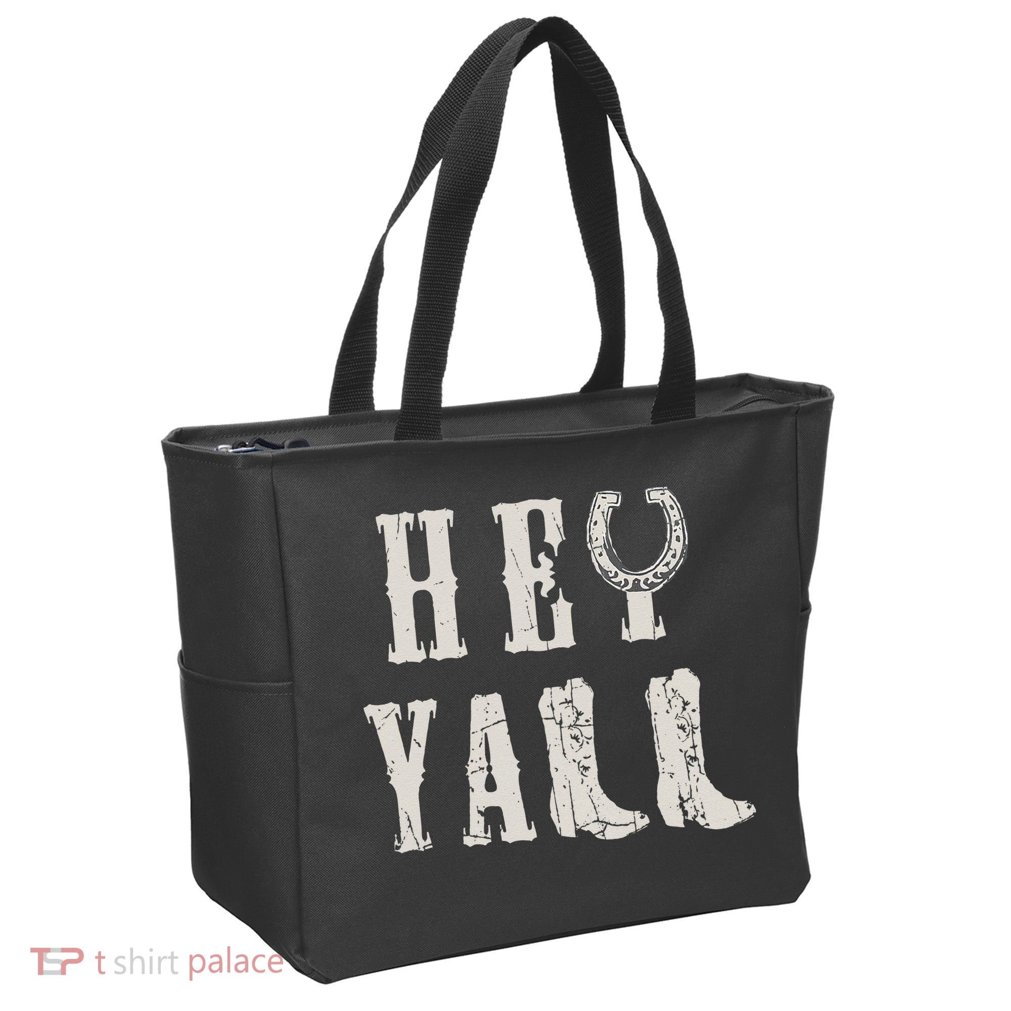 Trendy Hey Y'all Horseshoe And Boots Quote Tote Bag