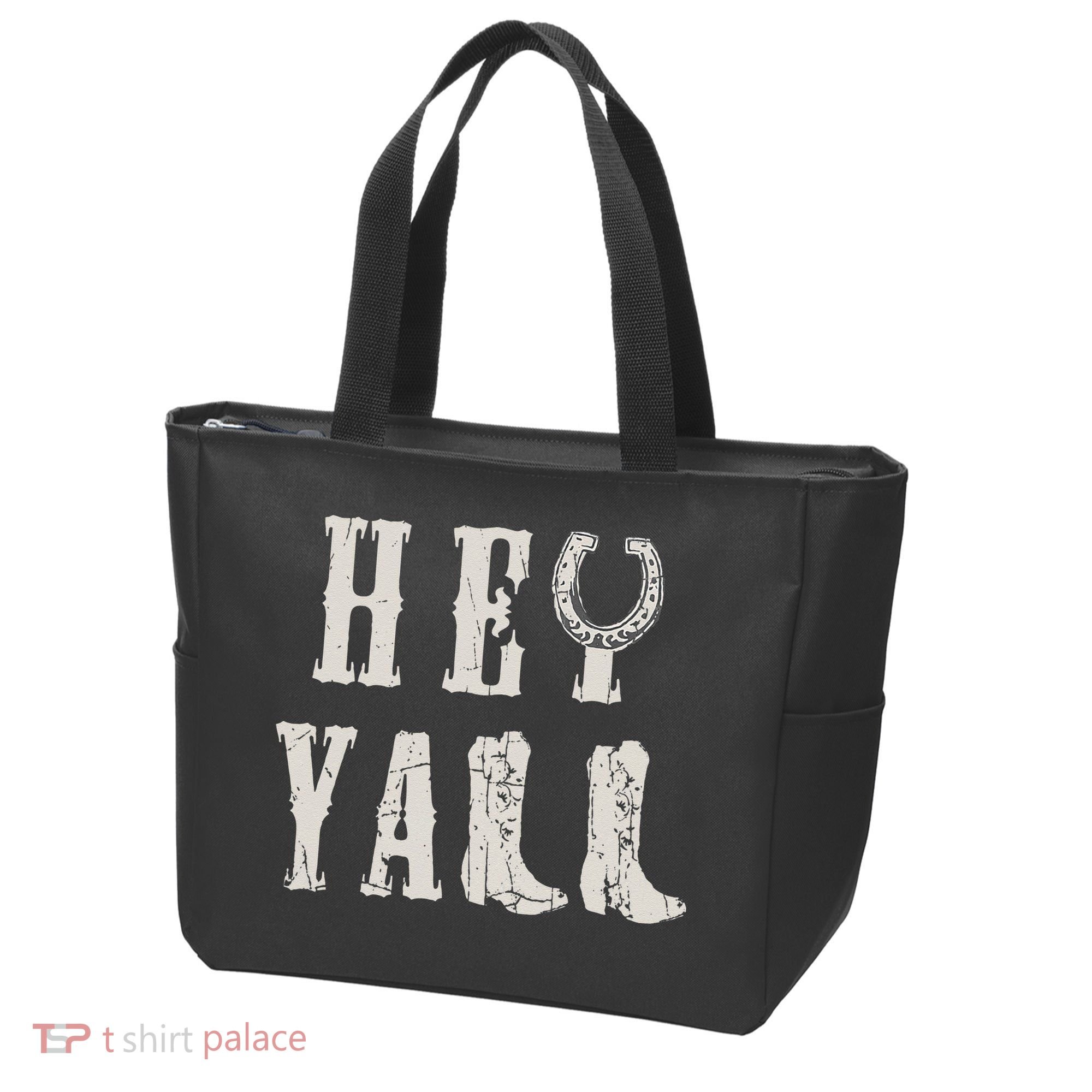 Trendy Hey Y'all Horseshoe And Boots Quote Tote Bag