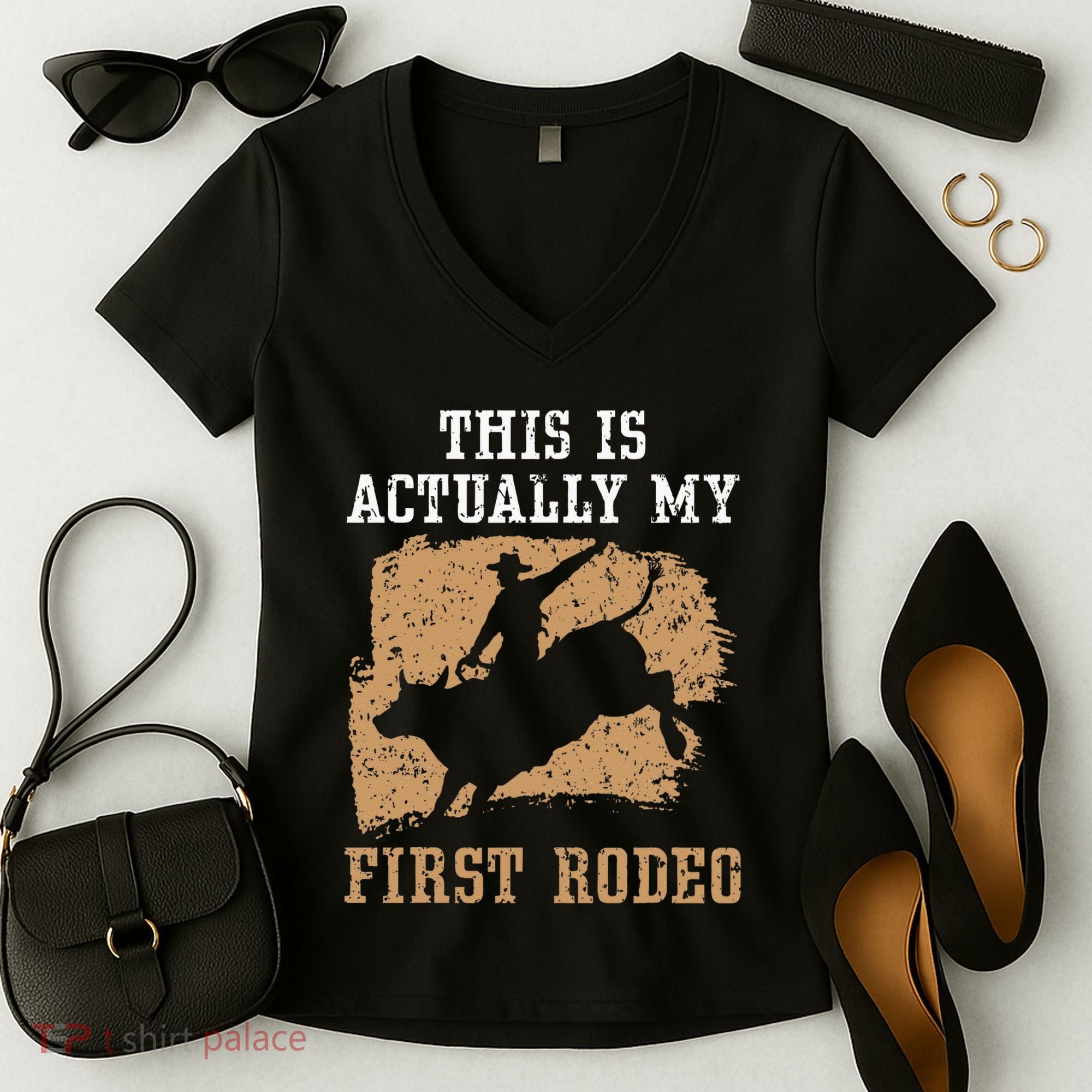 This Is Actually My First Rodeo Bull Rider Bull Riding Women's V-Neck T-Shirt