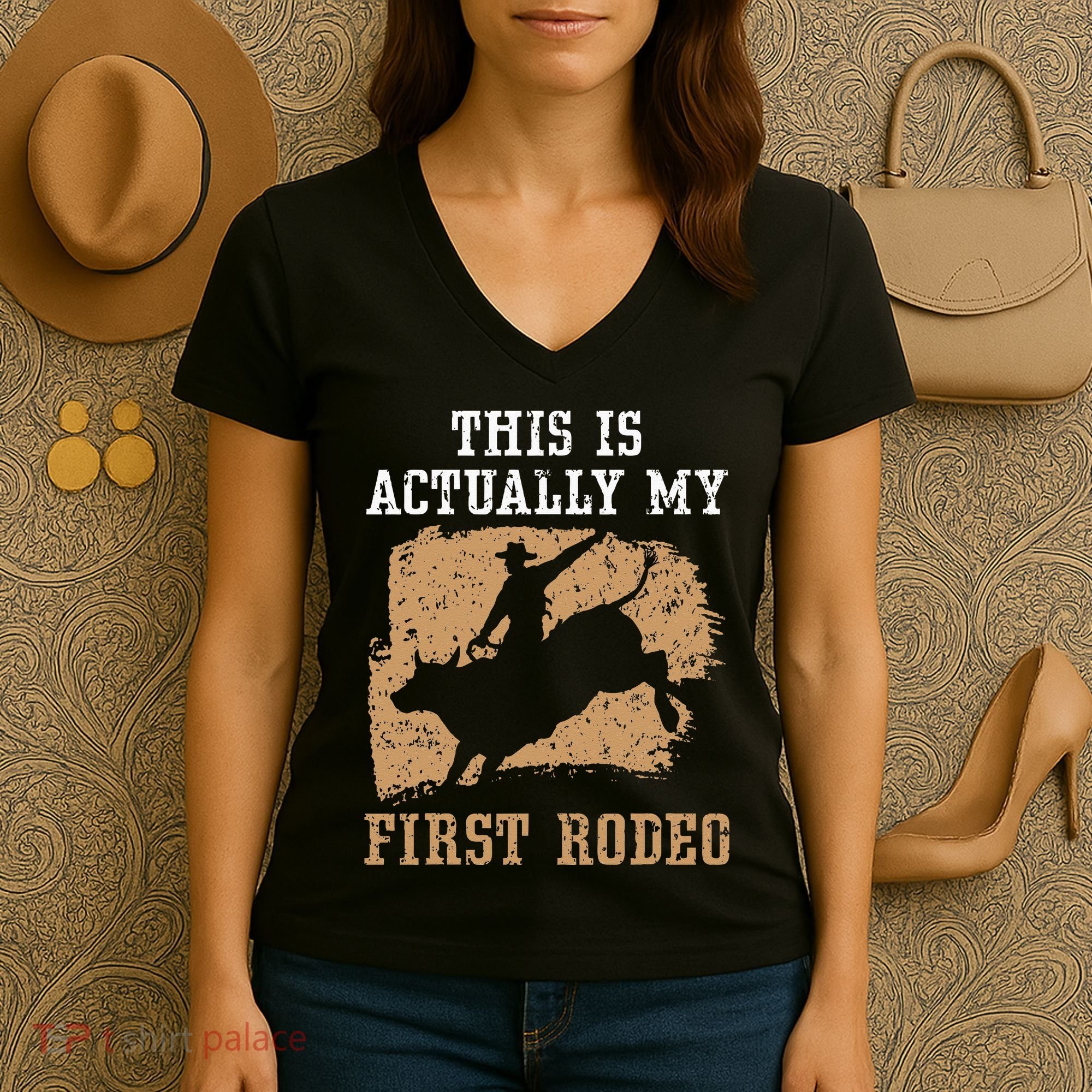 This Is Actually My First Rodeo Bull Rider Bull Riding Women's V-Neck T-Shirt