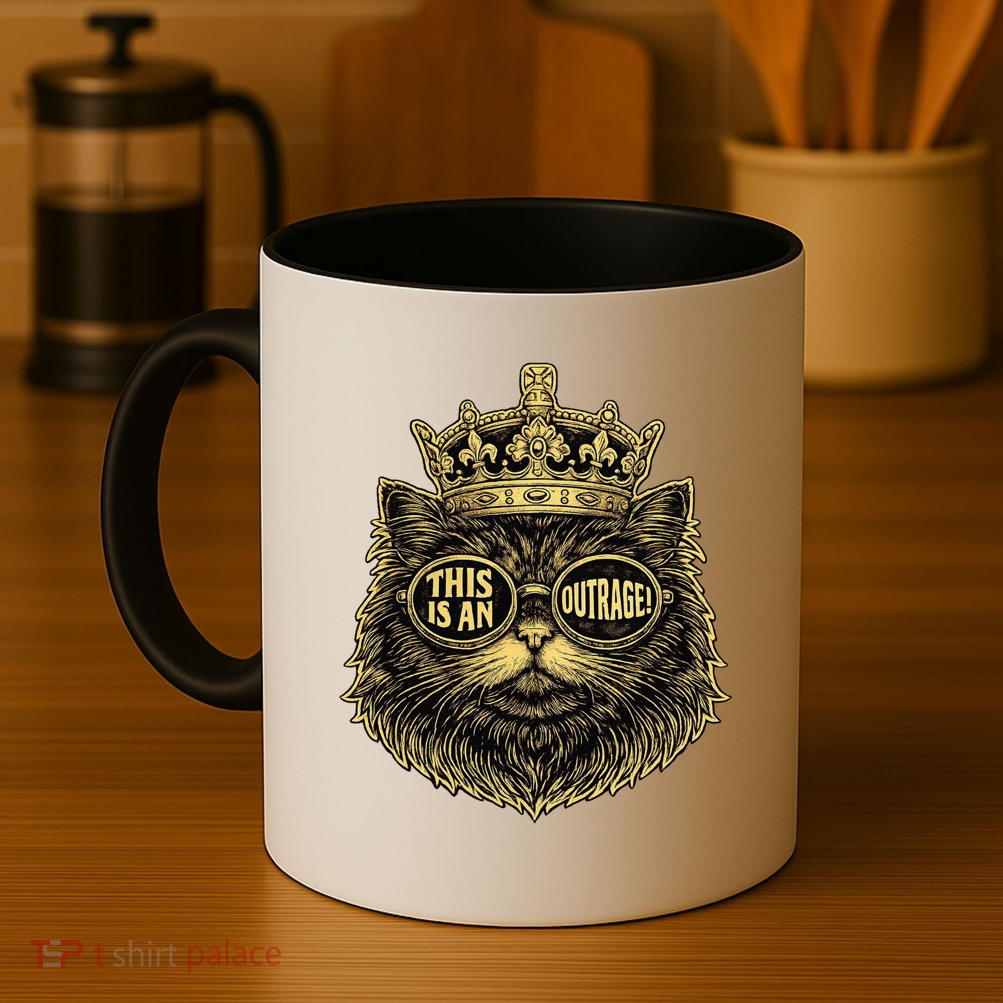 This Is An Outrage Funny Princess Cat Donut Gold Coffee Mug