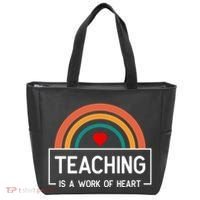 Teaching Is A Work Of Heart Rainbow Tote Bag thumb 0