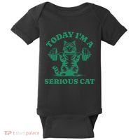Today IM A Serious Cat Lifting Weights Gym Fitness Baby Bodysuit thumb 0
