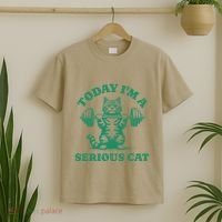 Today IM A Serious Cat Lifting Weights Gym Fitness T-Shirt thumb 2