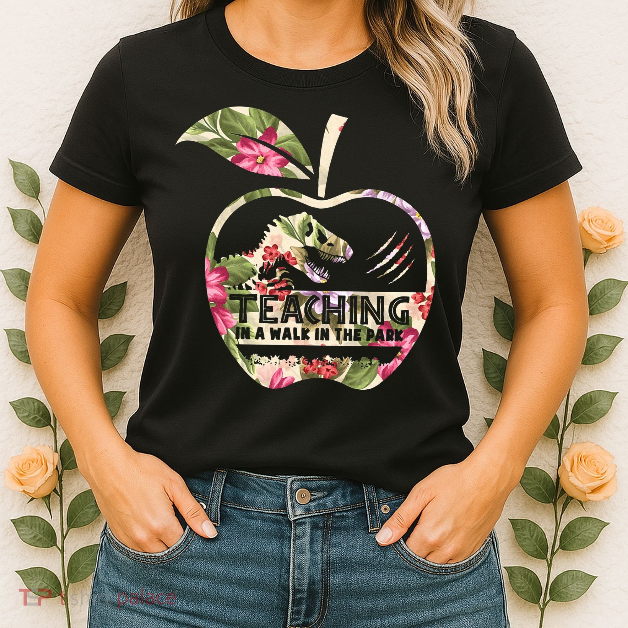 Teaching Is A Walk In The Park Funny Teacher Dinosaur Women's T-Shirt