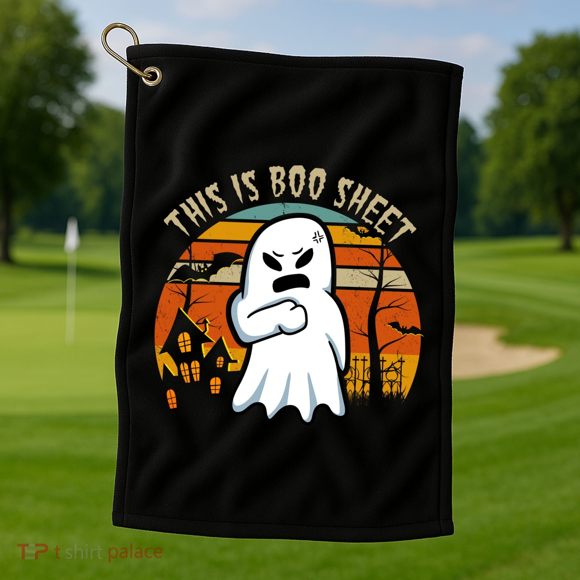 This Is Boo Sheet Ghost Spooky Sunset Funny Golf Towel