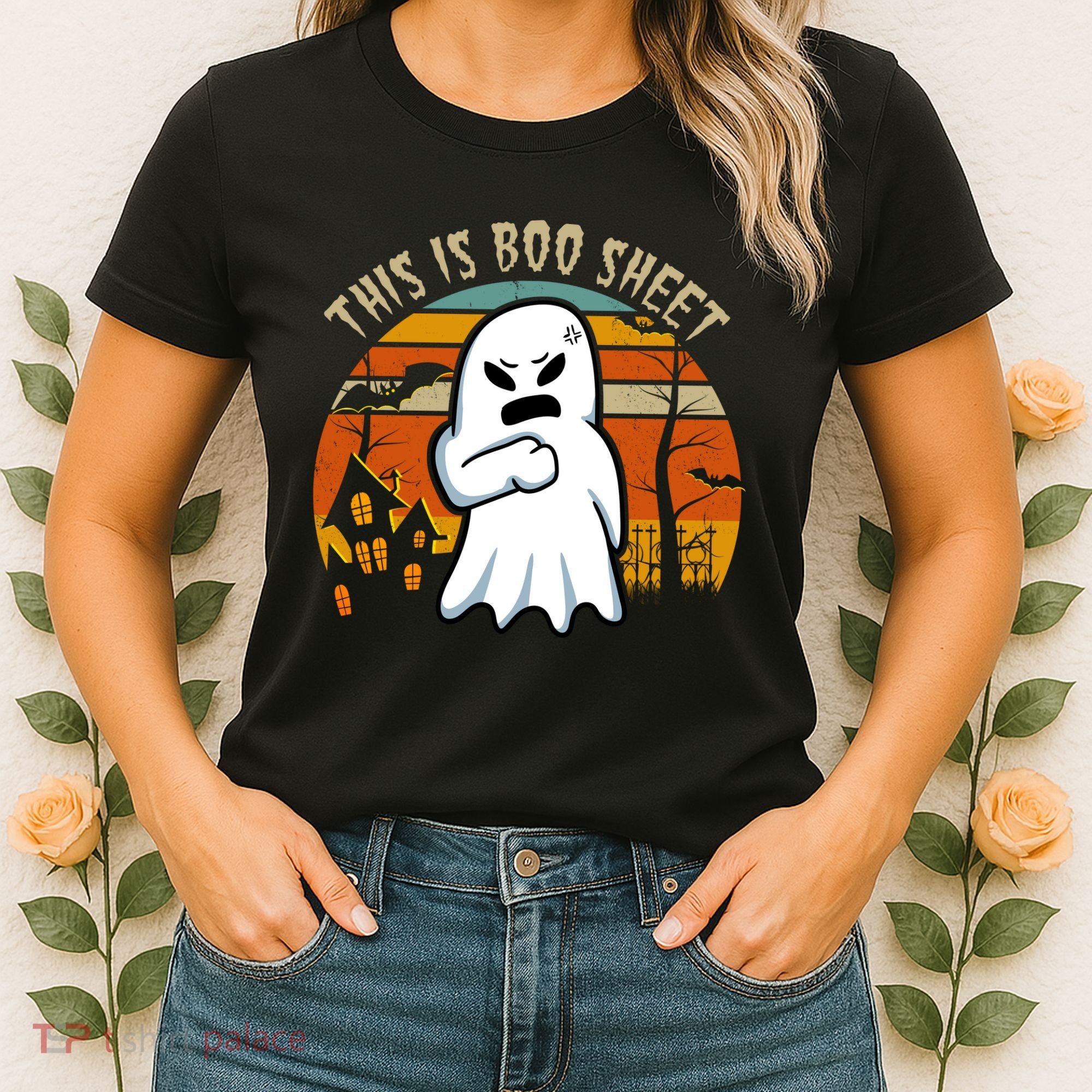 This Is Boo Sheet Ghost Spooky Sunset Funny Women's T-Shirt