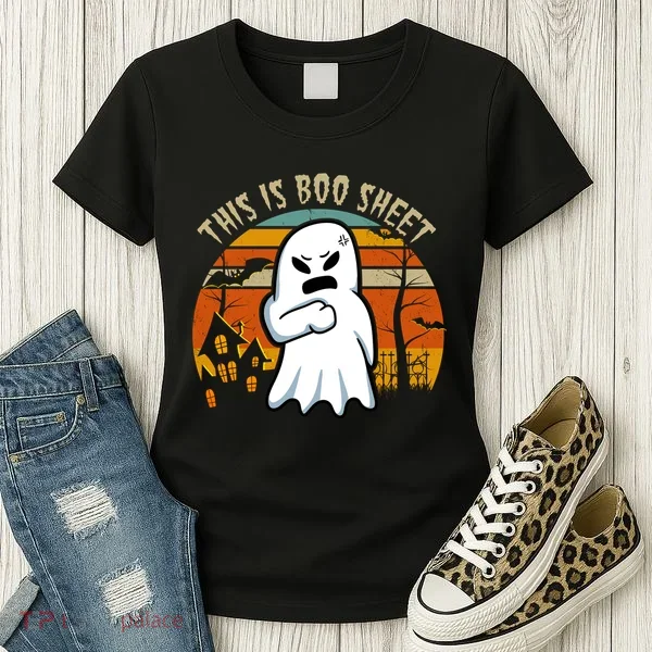 This Is Boo Sheet Ghost Spooky Sunset Funny Women's T-Shirt