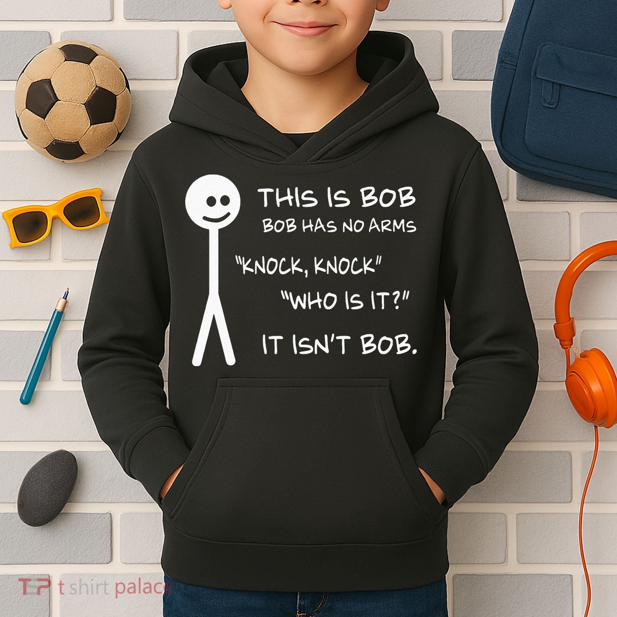 This Is Bob He Has No Arms Funny Knock Knock Sarcastic Humor Kids Hoodie