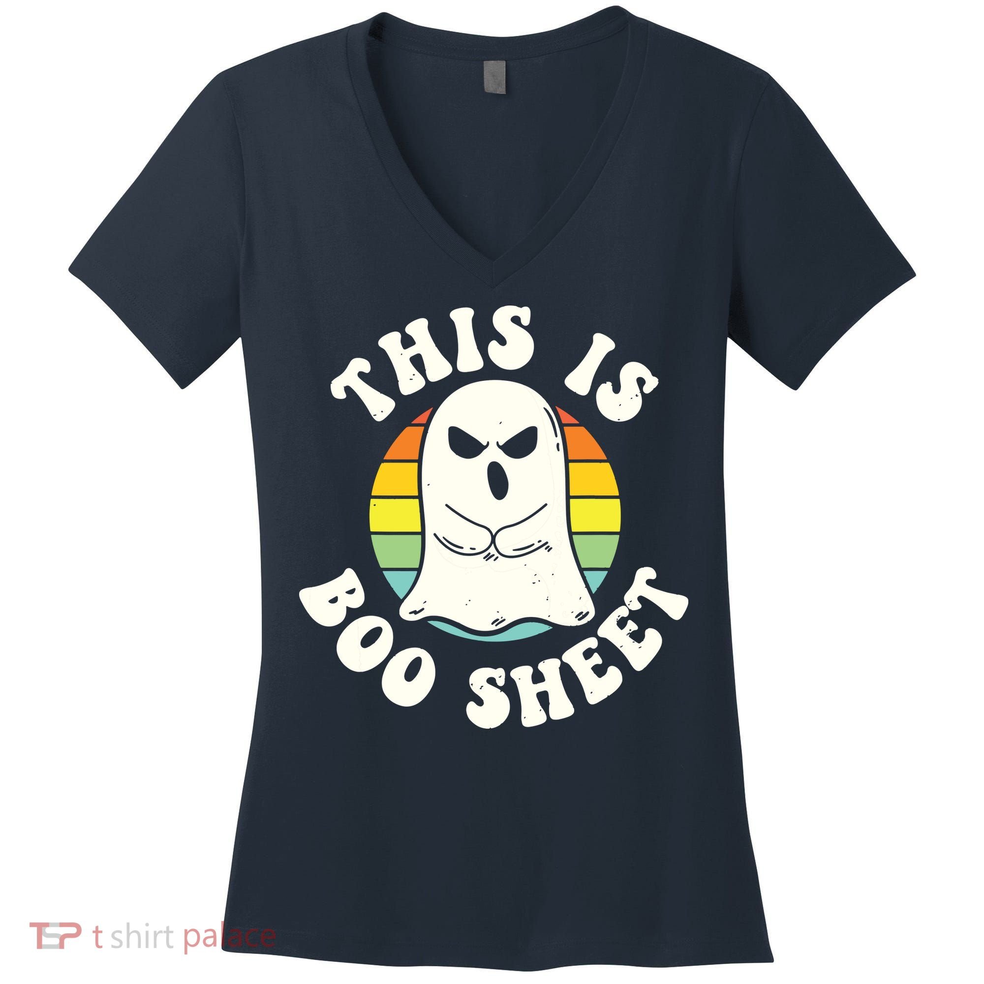 This Is Boo Sheet Ghost Retro Halloween Costume Women's V-Neck T-Shirt