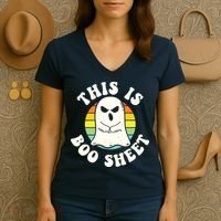 This Is Boo Sheet Ghost Retro Halloween Costume Women's V-Neck T-Shirt thumb 3