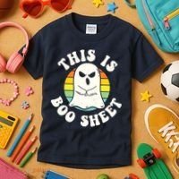 This Is Boo Sheet Ghost Retro Halloween Costume Kids T-Shirt thumb 3