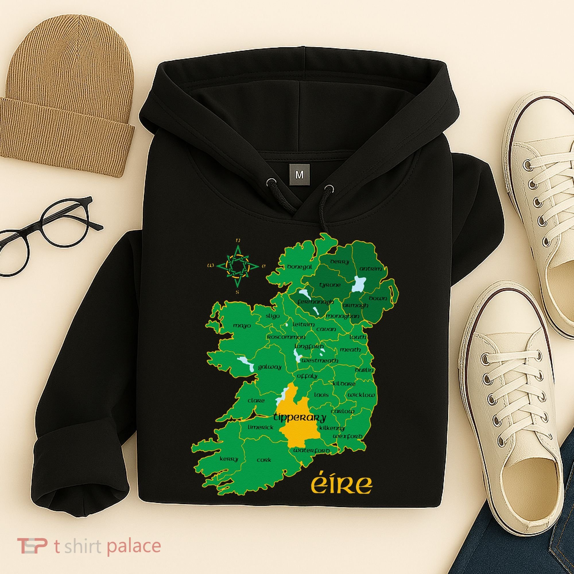 Tipperary Ireland County Map Eire Irish Travel Hoodie