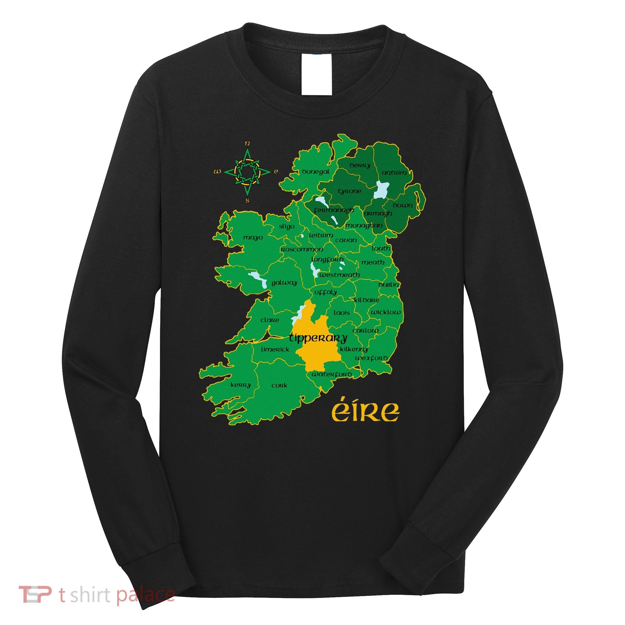 Tipperary Ireland County Map Eire Irish Travel Long Sleeve Shirt