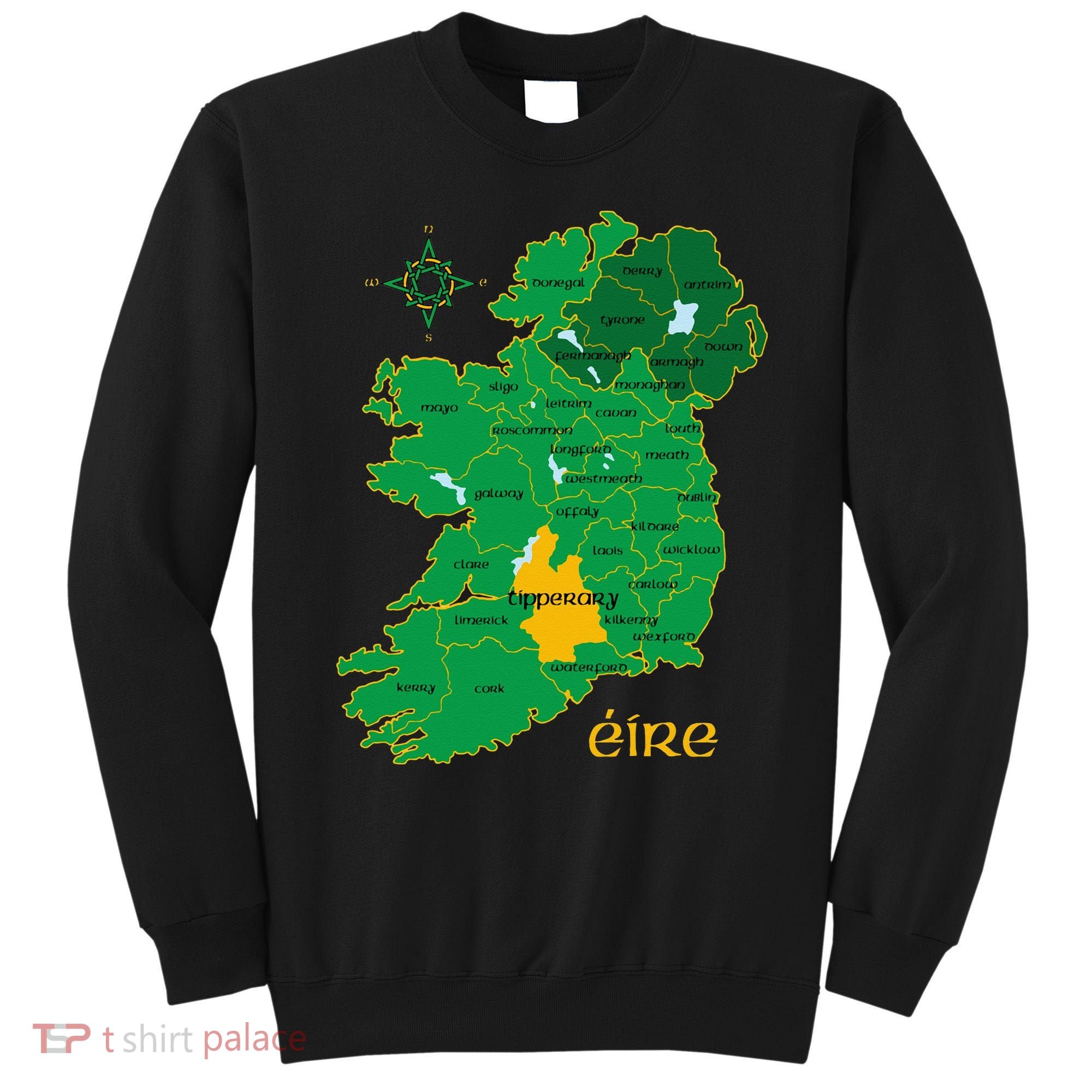 Tipperary Ireland County Map Eire Irish Travel Sweatshirt