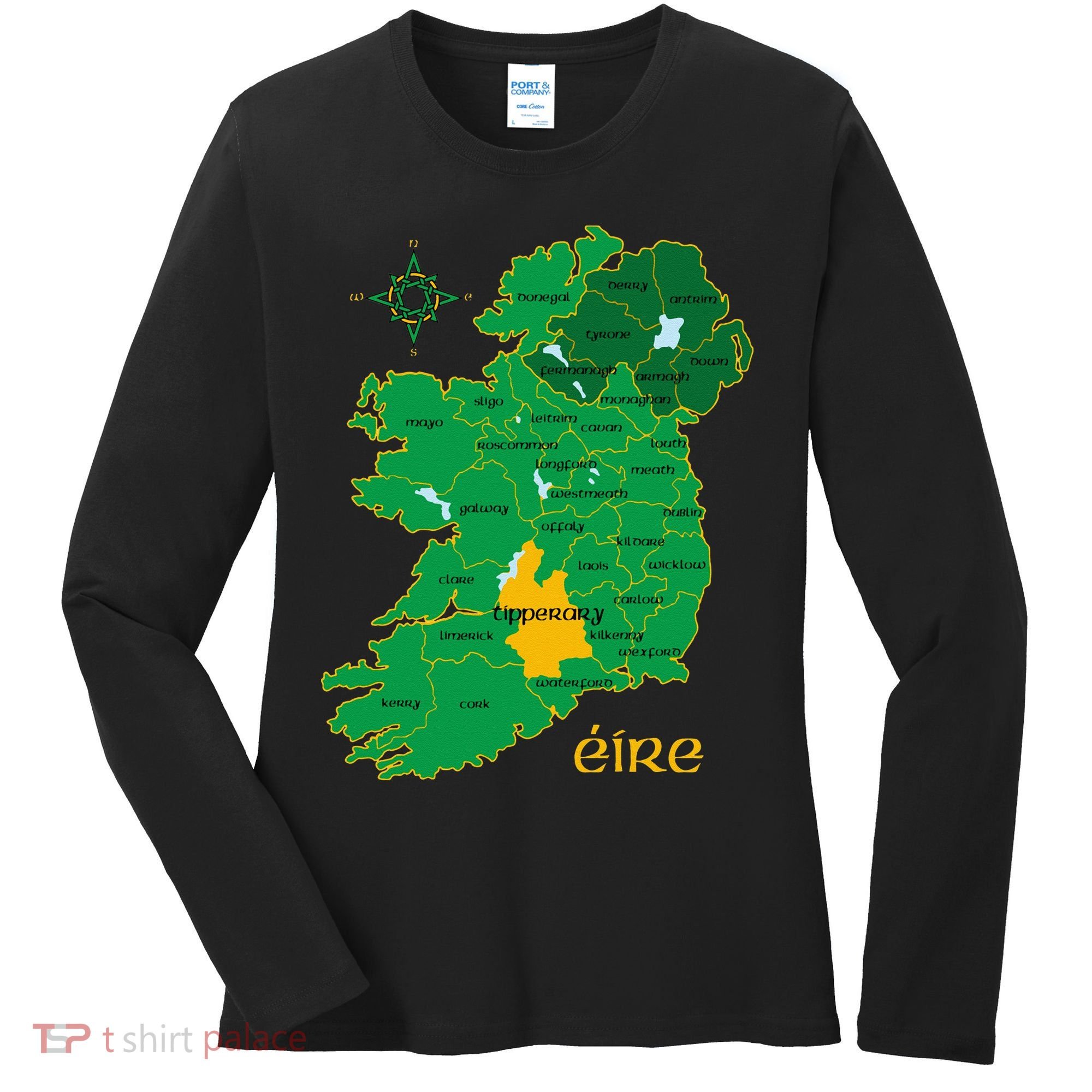 Tipperary Ireland County Map Eire Irish Travel Women's Long Sleeve Shirt