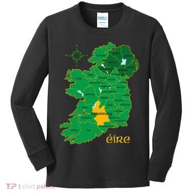 Tipperary Ireland County Map Eire Irish Travel Kids Long Sleeve Shirt