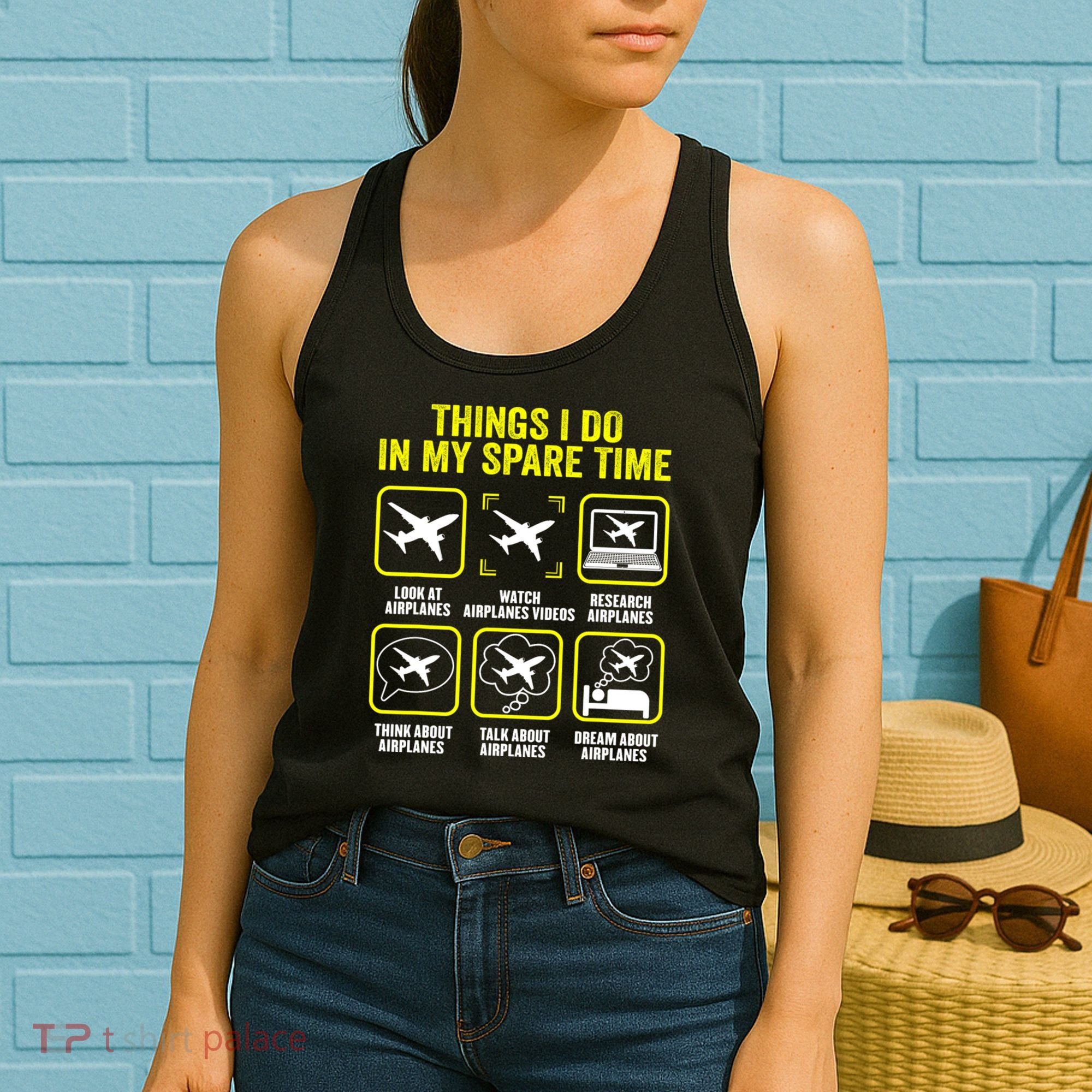 Things I Do In My Spare Time Airplanes Aviation Pilot Women's Tank Top