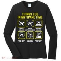 Things I Do In My Spare Time Airplanes Aviation Pilot Women's Long Sleeve Shirt thumb 0