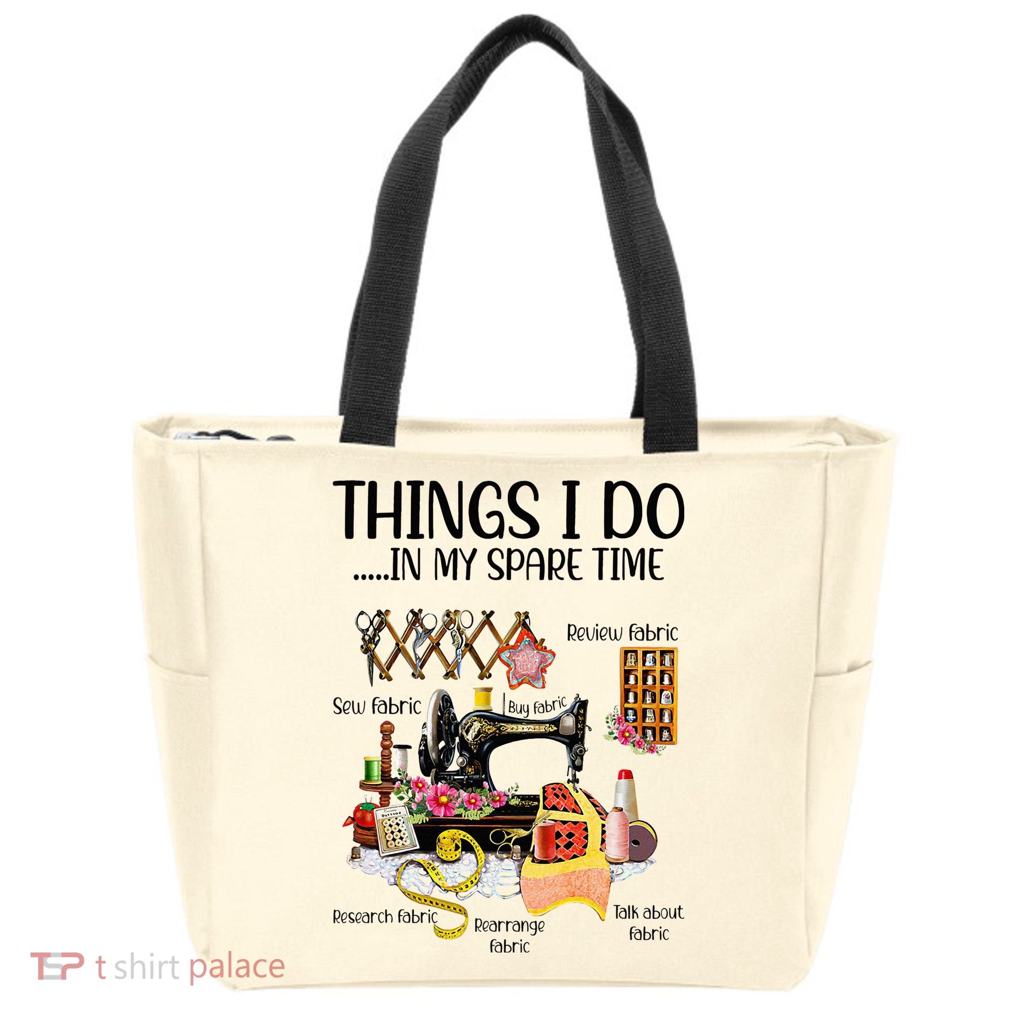 Things I Do In My Spare Time Funny Quilting Sewing Theme Tote Bag
