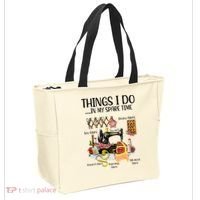 Things I Do In My Spare Time Funny Quilting Sewing Theme Tote Bag thumb 2