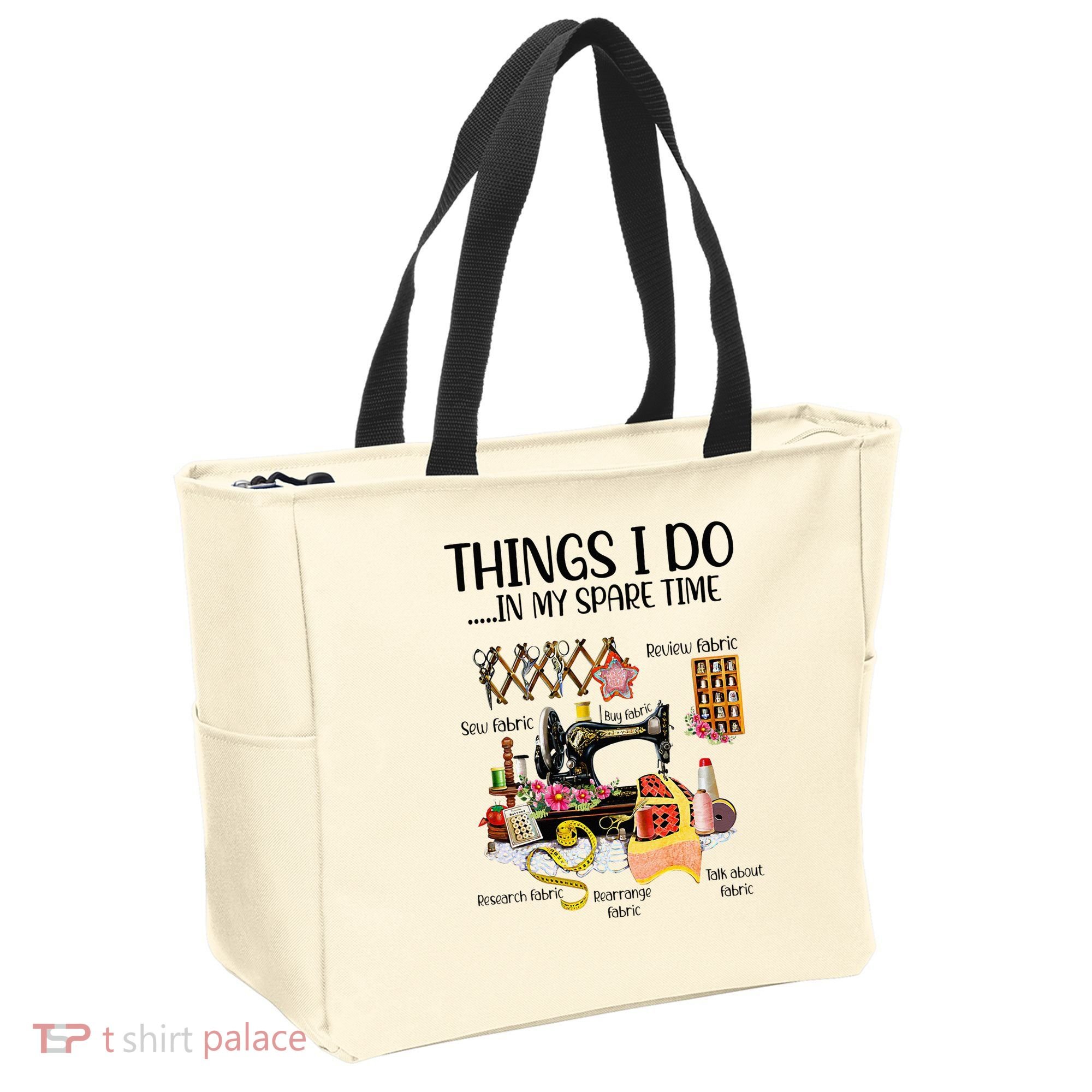Things I Do In My Spare Time Funny Quilting Sewing Theme Tote Bag