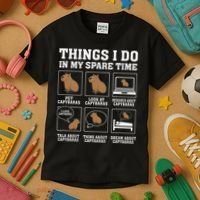 Things I Do In My Spare Time Capybara Funny Capybaras Rodent  Kids T-Shirt thumb 3