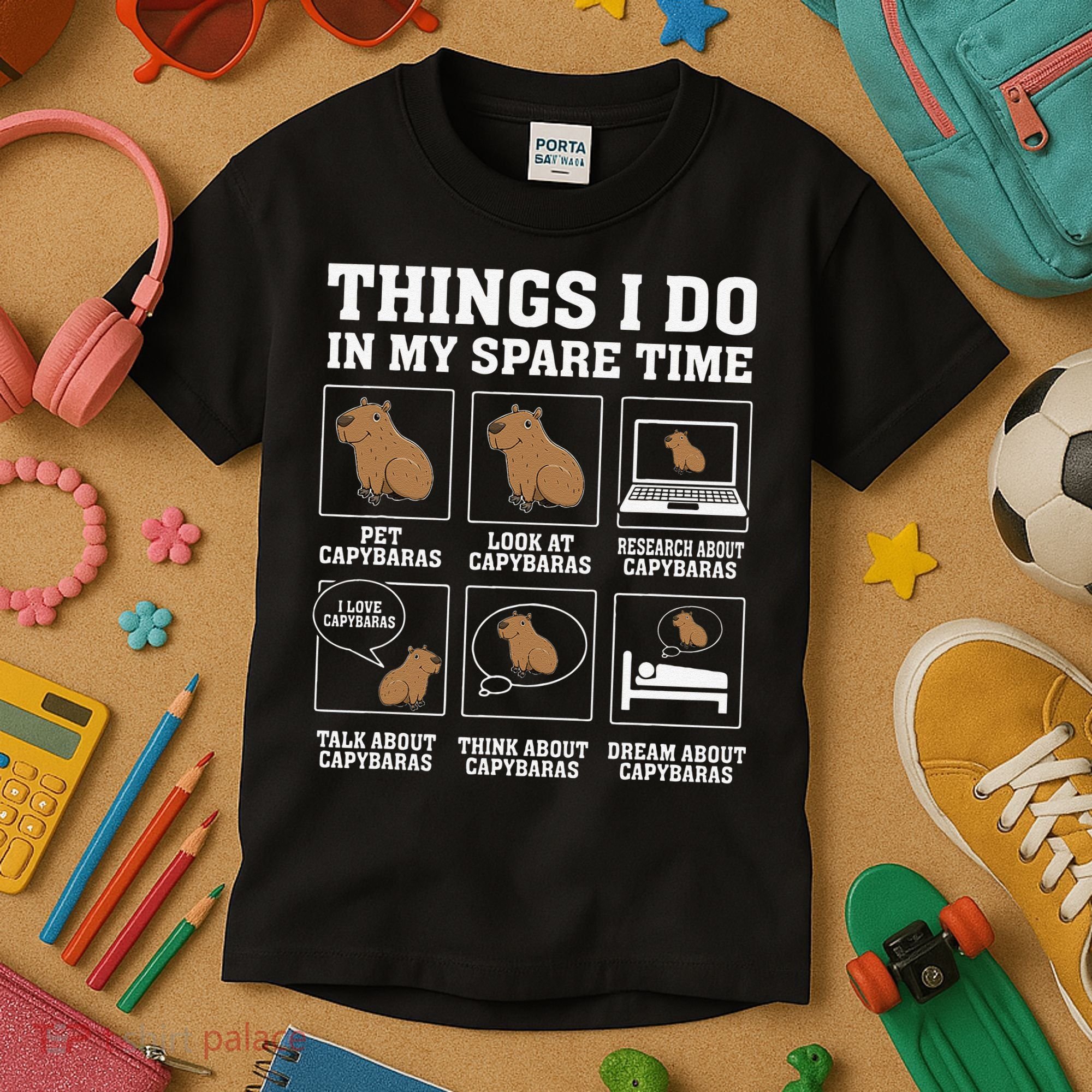 Things I Do In My Spare Time Capybara Funny Capybaras Rodent  Kids T-Shirt