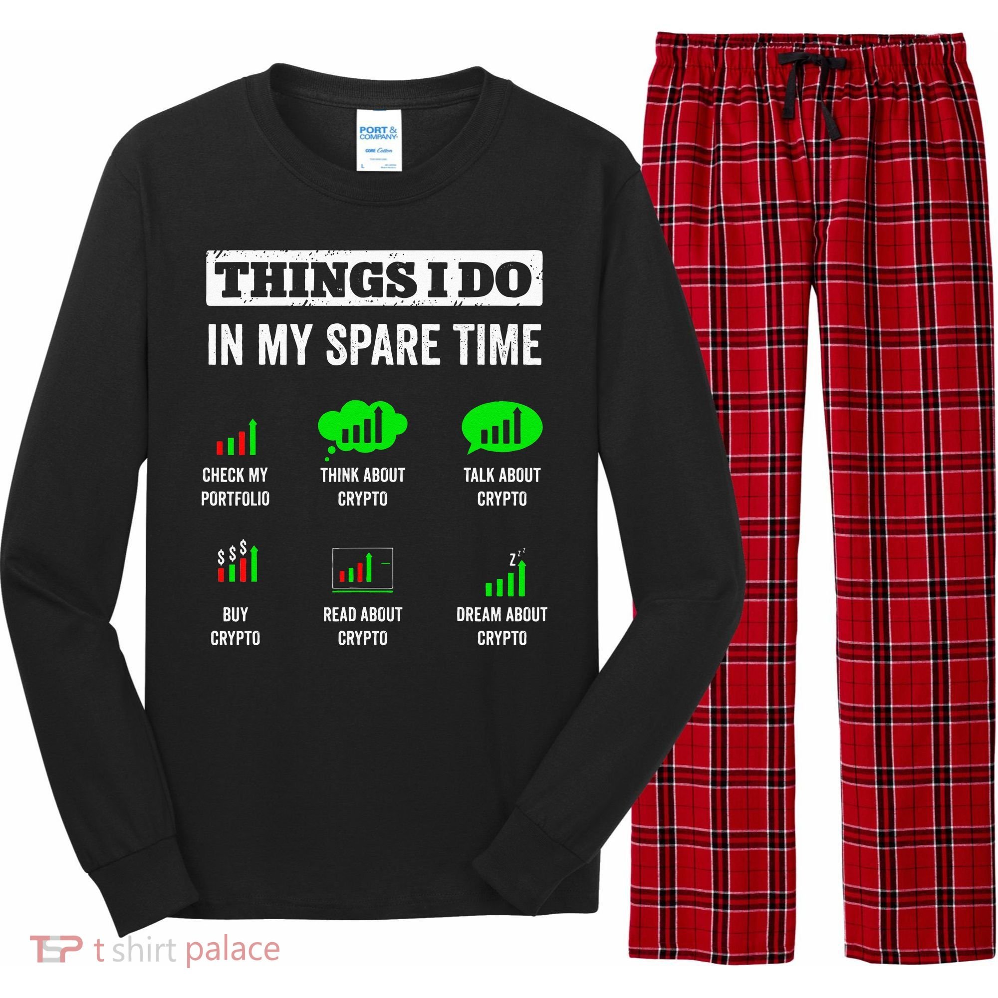 Things I Do In My Spare Time Trading Funny Crypto Investing Long Sleeve Pajama Set