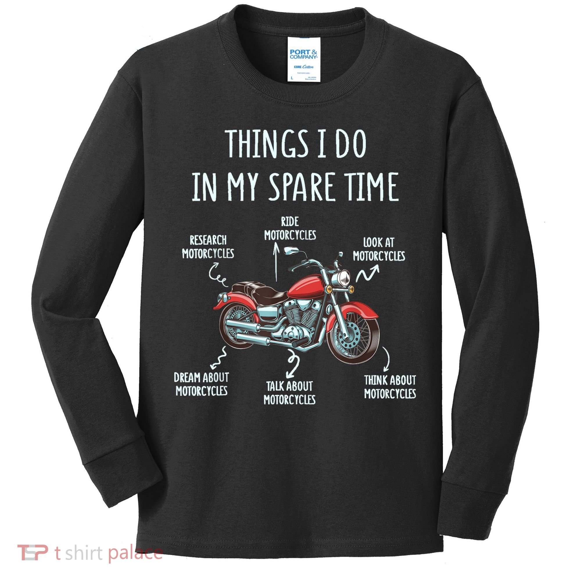 Things I Do In My Spare Time Motorcycle Biker Rider Riding Kids Long Sleeve Shirt
