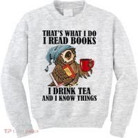 Thats I Do I Read Books Drink Tea And Know Things Funny Owl Kids Sweatshirt thumb 0