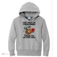 Thats I Do I Read Books Drink Tea And Know Things Funny Owl Kids Hoodie thumb 0