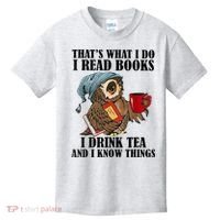 Thats I Do I Read Books Drink Tea And Know Things Funny Owl Kids T-Shirt thumb 0