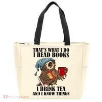 Thats I Do I Read Books Drink Tea And Know Things Funny Owl Tote Bag thumb 0