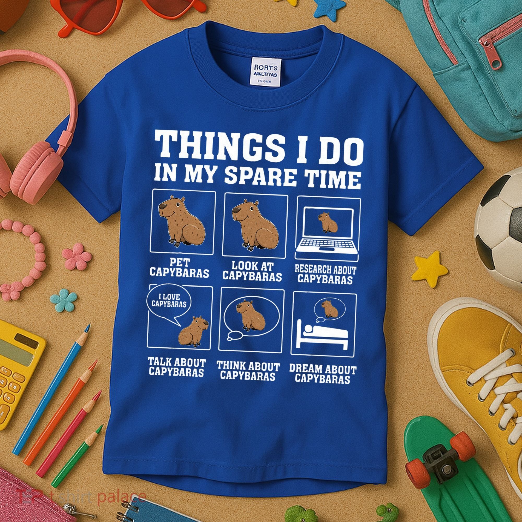 Things I Do In My Spare Time Capybara Funny Rodent Kids T-Shirt