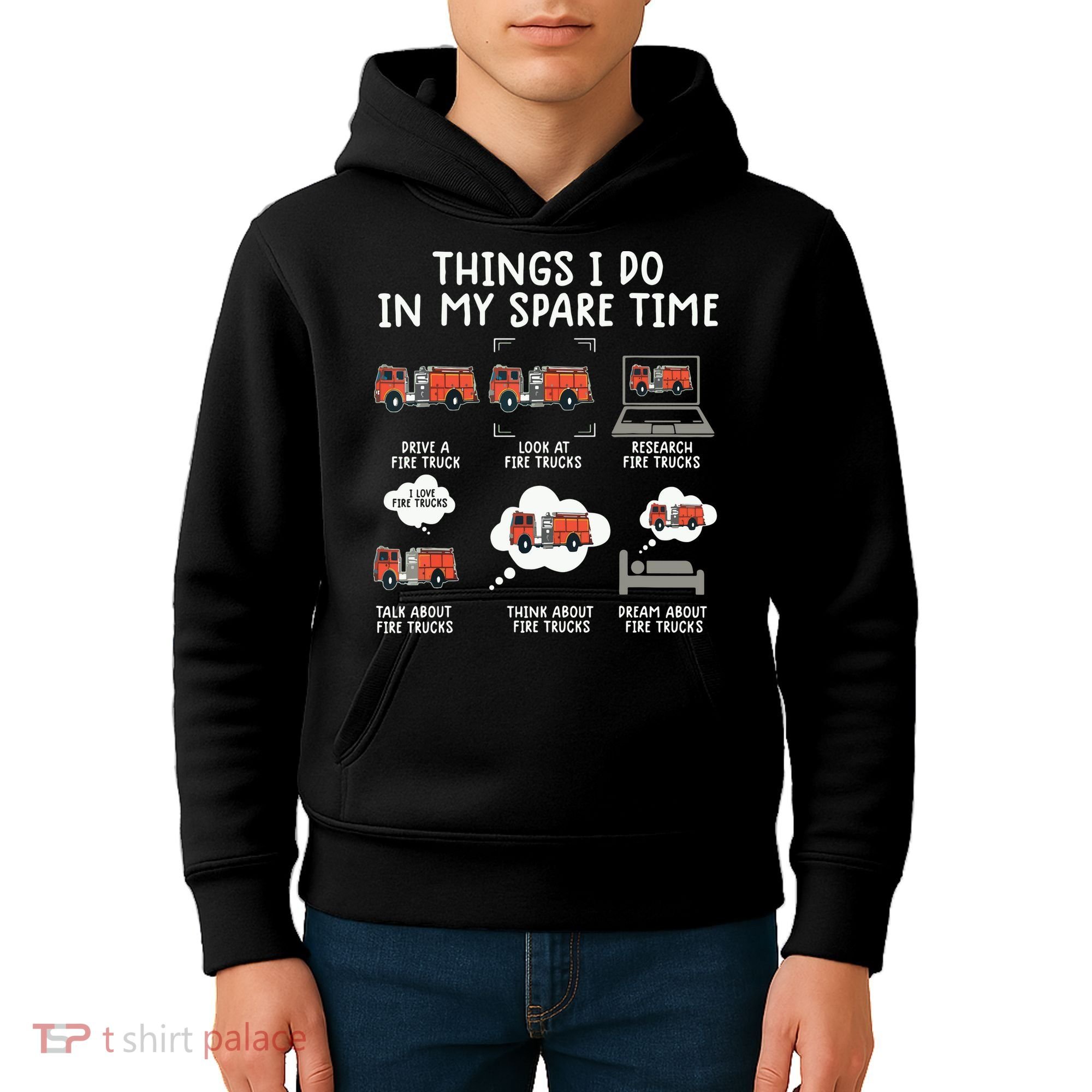 Things I Do In My Spare Time Funny Fire Truck Firefighter Kids Hoodie