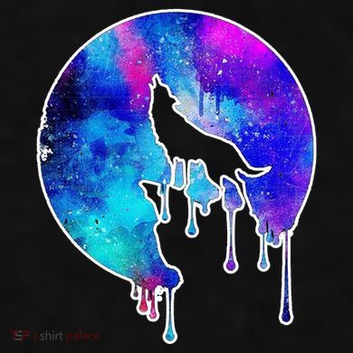 Tie Die Colorful Wolf Howling Dripping Moon  Ladies PosiCharge Tri-Blend Wicking Tank