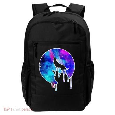 Tie Die Colorful Wolf Howling Dripping Moon  Backpack