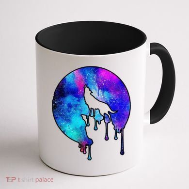 Tie Die Colorful Wolf Howling Dripping Moon  Coffee Mug back