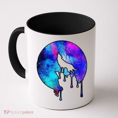 Tie Die Colorful Wolf Howling Dripping Moon  Coffee Mug