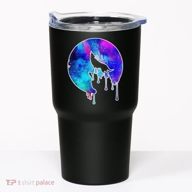 Tie Die Colorful Wolf Howling Dripping Moon  Tumbler
