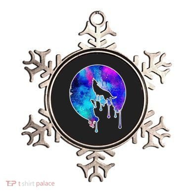 Tie Die Colorful Wolf Howling Dripping Moon  Ornament
