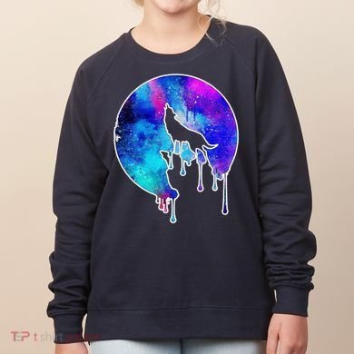 Tie Die Colorful Wolf Howling Dripping Moon  Women's Sweatshirt