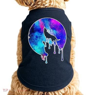 Tie Die Colorful Wolf Howling Dripping Moon  Doggie Tank