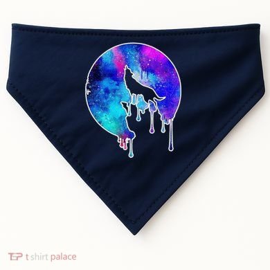 Tie Die Colorful Wolf Howling Dripping Moon  USA-Made Doggie Bandana