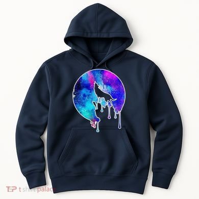 Tie Die Colorful Wolf Howling Dripping Moon  Hoodie