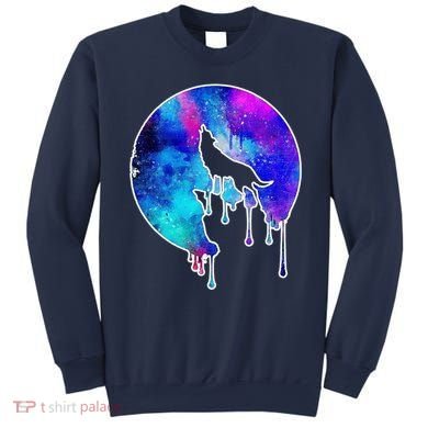 Tie Die Colorful Wolf Howling Dripping Moon  Sweatshirt
