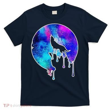 Tie Die Colorful Wolf Howling Dripping Moon  T-Shirt