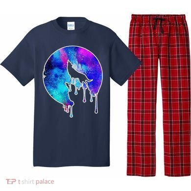 Tie Die Colorful Wolf Howling Dripping Moon  Pajama Set