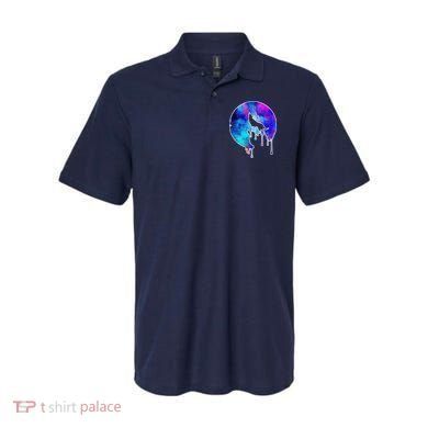 Tie Die Colorful Wolf Howling Dripping Moon  Polo